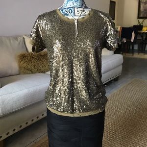 J. Crew Khaki green sequins top Cotton & Silk Small